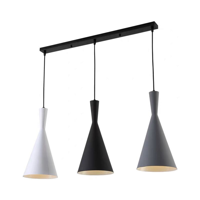 Simple 3 Bulbs Multi Ceiling Light Black Funnel Pendant Lamp with Metal Shade for Dining Room