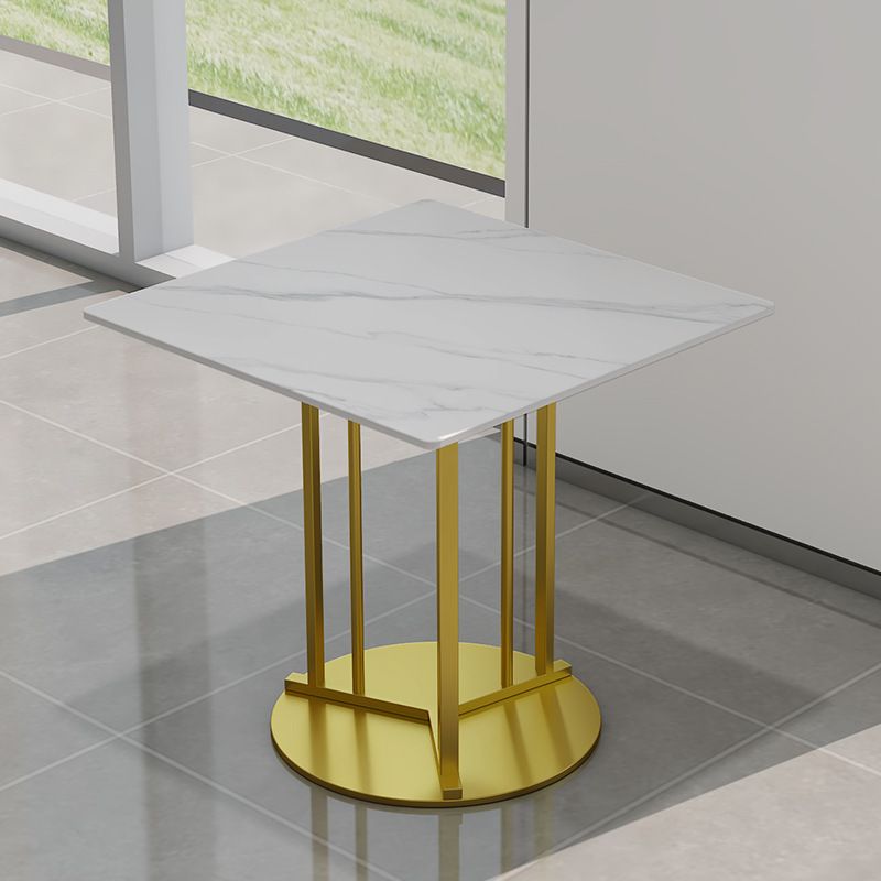 Metal Base Dining Table Glam Style White Stone Top Dining Table for Living Room