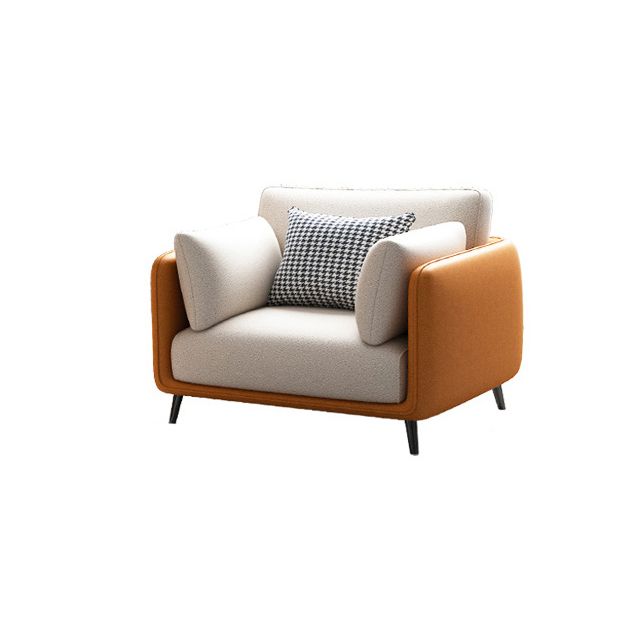 Faux Leather Stain Resistant Contemporary Standard Sofa in Orange and Beige