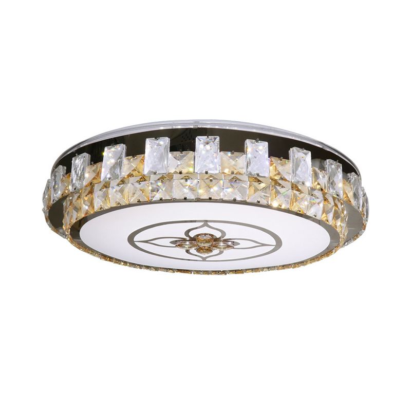 LED Flush Light Fixture Contemporary Circular Clear Crystal Blocks Close to Ceiling Lamp
