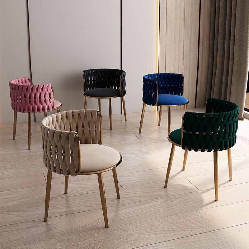 Contemporary Metal Dining Room Armchairs Upholstered Side Chairs for Home Use