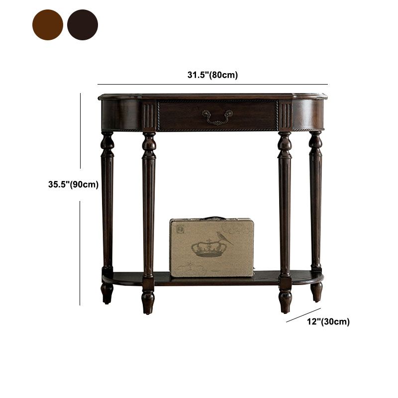 Mid-Century Modern Half Moon Console Sofa Table Rubber Wood Console Accent Table for Hall