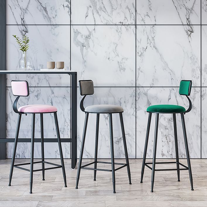 Industrial Armless Backrest Counter Stool Iron Cafe Bar Stool with Velvet Cushion