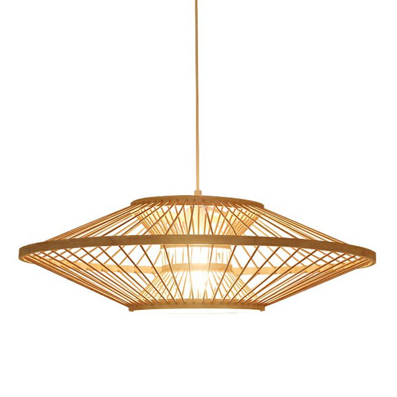 Hand-Crafted Ceiling Pendant Light Modern Bamboo 1 Bulb Tearoom Drop Lamp in Beige
