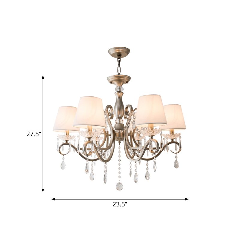 Scrolled Arm Metal Chandelier Lighting Traditional Living Room Pendant Light Kit with Crystal Accent