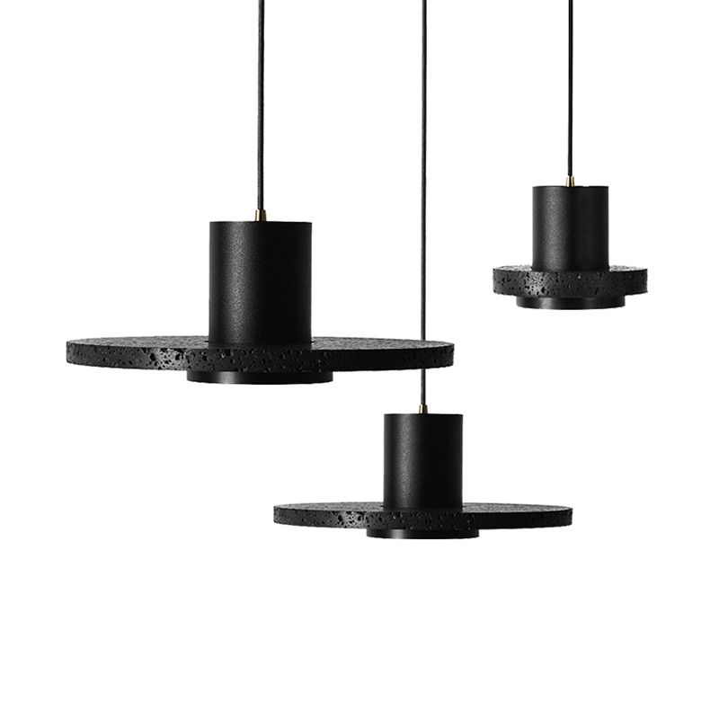 Platte ronde plafondverlichting eenvoud terrazzo single-bulb zwarte hoed hangende lamp