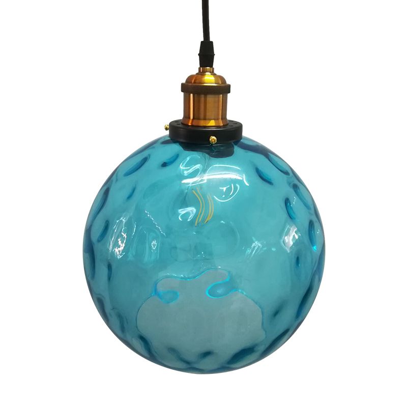 Globe colgante de luz industrial 1 luz de 8 "/10"/12 "lámpara colgante de vidrio con hoyuelos de ancho en azul