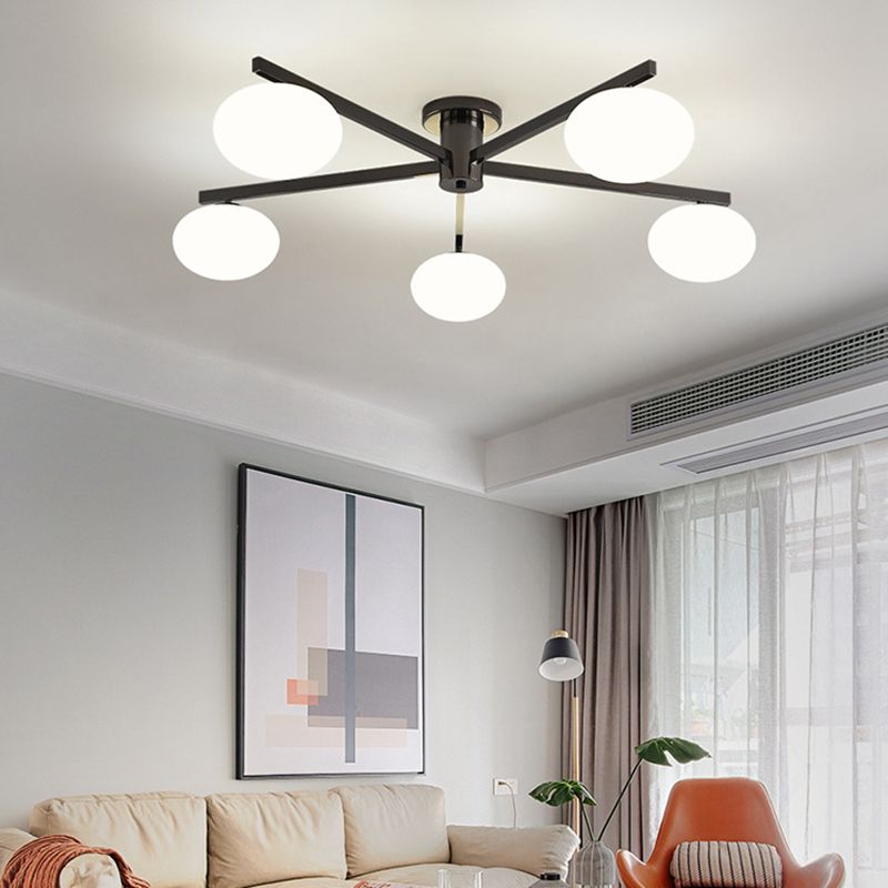 Modern Ceiling Lighting White Glass Semi Flush Mount for Living Room