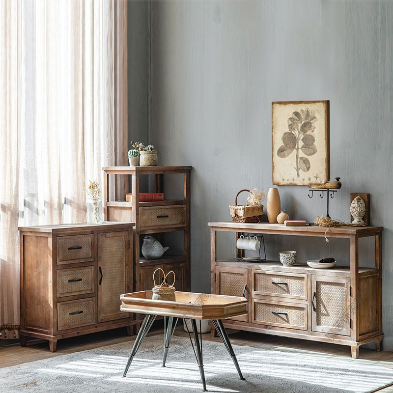 Industrial Wooden Cabinet with Doors and Drawers Distressed Wood Cabinet