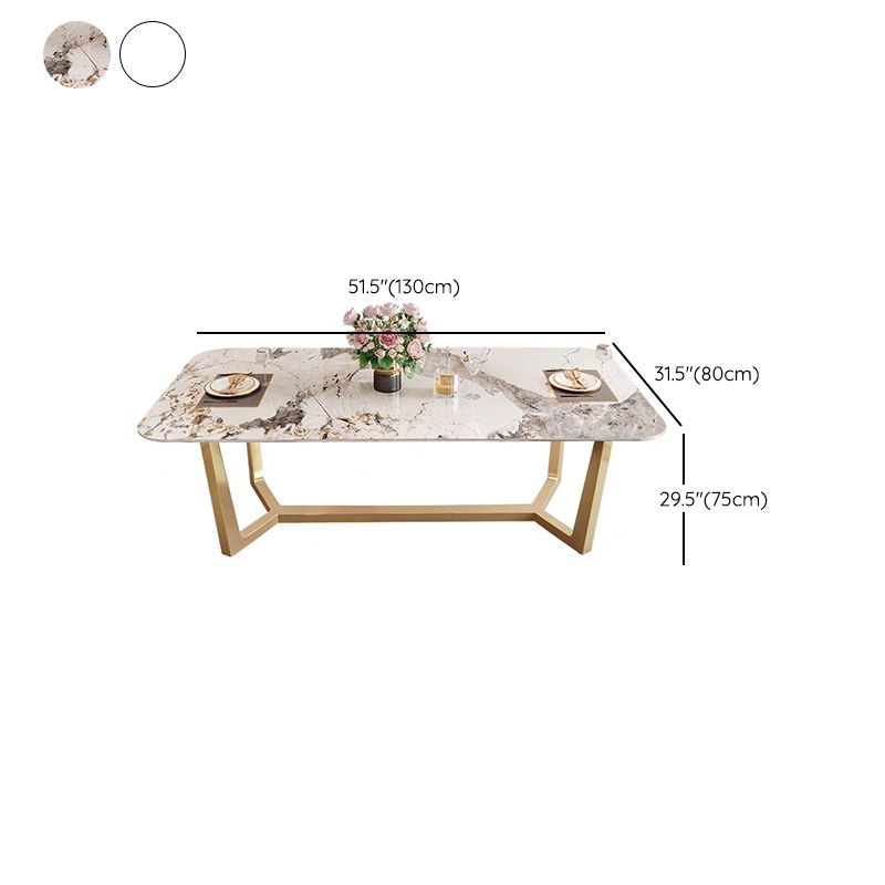 Rectangle Sintered Stone Dining Table Luxury Trestle Base Fixed Table