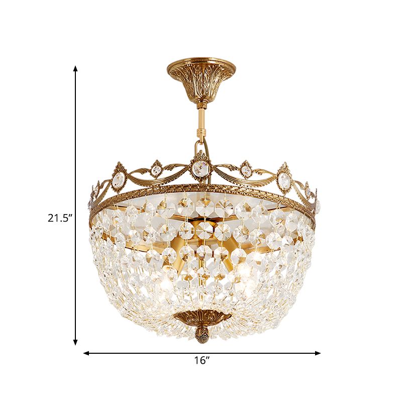 4 lumières Basket semi-flush plafonnier traditionnel en laiton Crystal Flush Mount lampe pour le passage