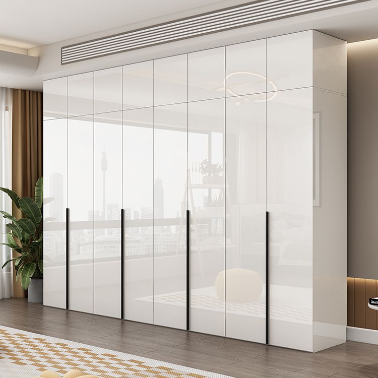 Engineered Wood Wardrobe Cabinet Modern Style White Armoire with Garment Rod