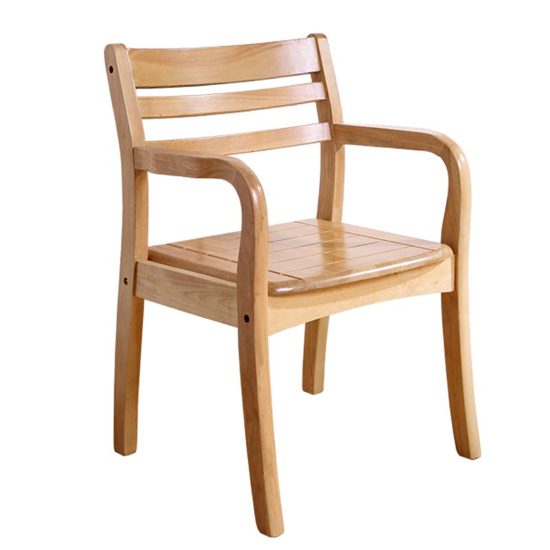 Fauteuil de salle à manger avec dossier en bois, chaise simple traditionnelle avec bras en bois d'hévéa