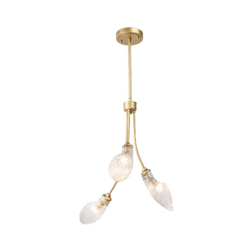 Gold 3 cabezas LED CANDELIER ILUMINIZACIÓN Tradicionalismo Clear Glass Curved Costil Light para restaurante