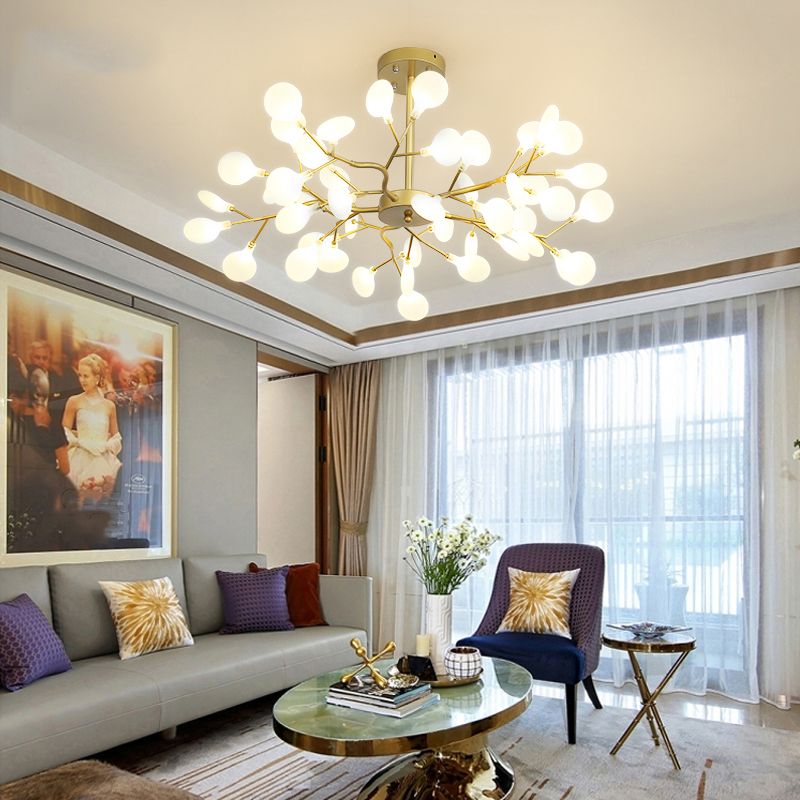 Stylish Firefly Pendant Light Fixture Minimalist Metal Bedroom Chandelier in Gold