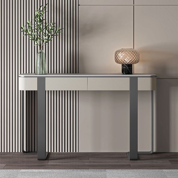 Stone Half Moon Accent Table Modern 33.46" Tall Console Table for Hall