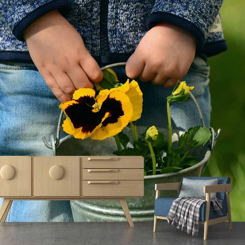 Customized Pansy Wall Mural Environment Friendly Wallpaper for Guest Room