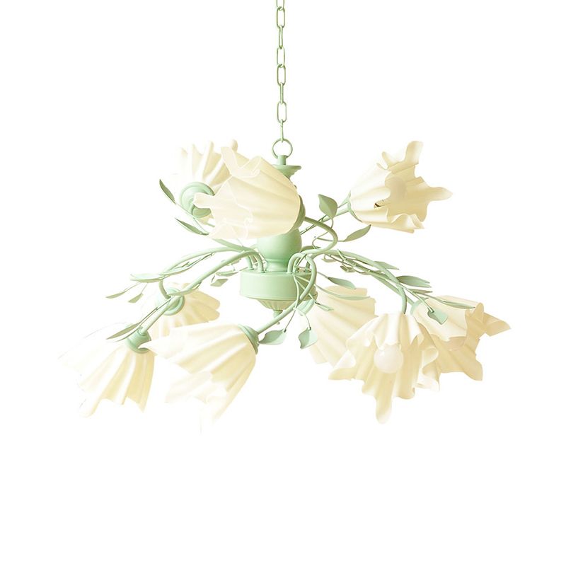 Green Flower Chandelier Lighting Modernism Metal 9 Bulbs Pendant Light Fixture for Living Room