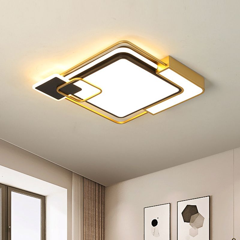 Vierkante metalen Flushmount verlichting Moderne zwart en goud LED dicht bij plafondlamp, 16"/19.5" breed
