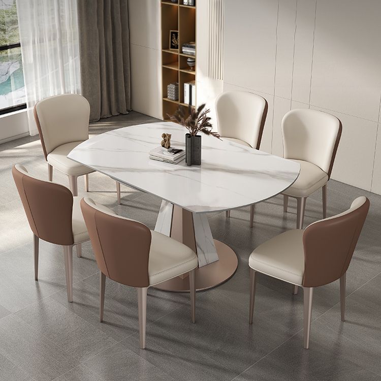Modern Scalable Dinette Set 1/2/3/7/9 Pieces Round White Sintered Stone Dining Table Set