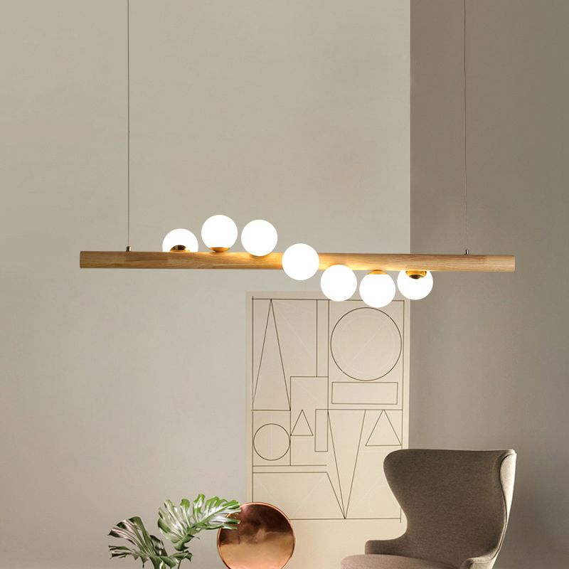 Contemporary Globe Hanging Light Wood Island Light Fixture for Dining Room