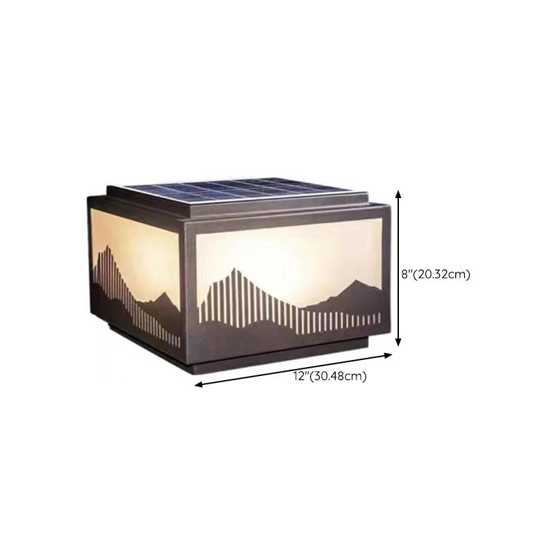 Rectangle Shape Metal Solar Pillar Lamp Modern 1 Light Outdoor Waterproof Light in Black