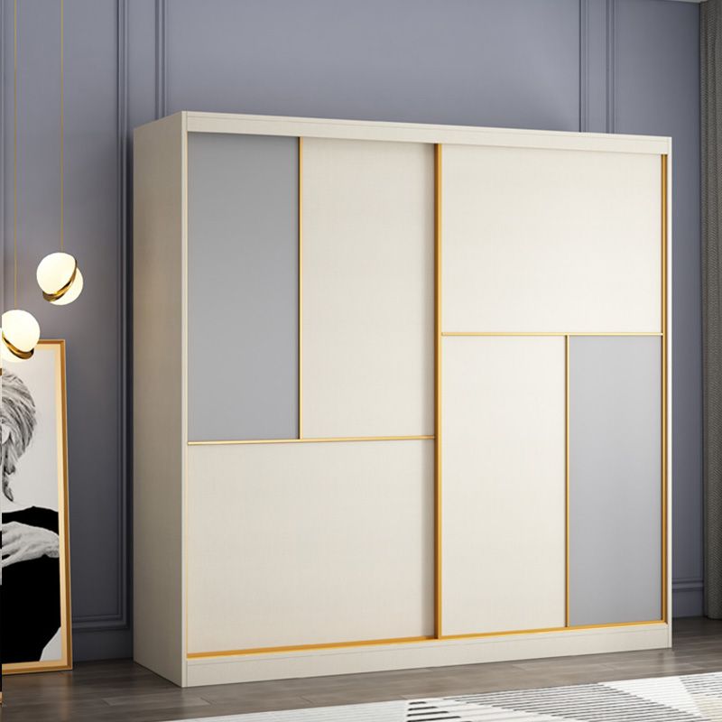 Bedroom Sliding Doors Storage Cabinet Coastal Style Wooden Wardrobe