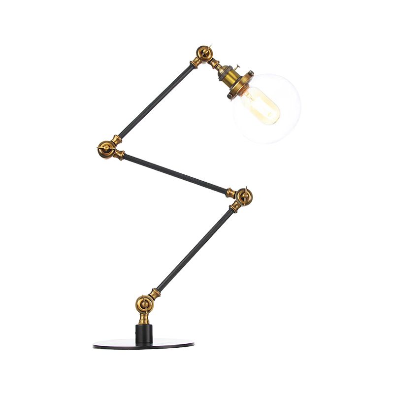 Industrial Global Table Lamp Amber/Clear Glass 1 Light Restaurant Table Light with Adjustable Arm in Black/Brass Finish
