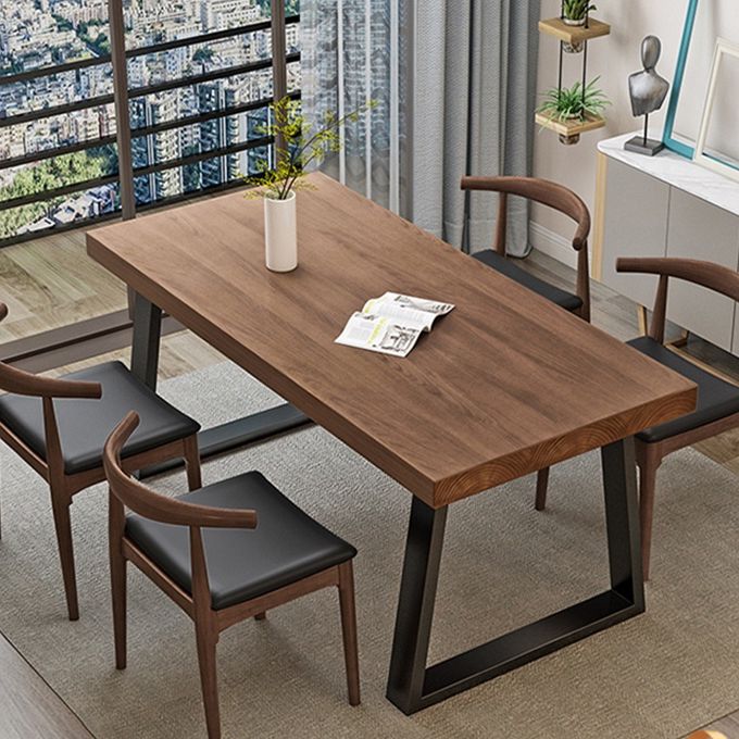 Industrial Wood Dining Table Rectangle Brown Dining Table with Black Frame