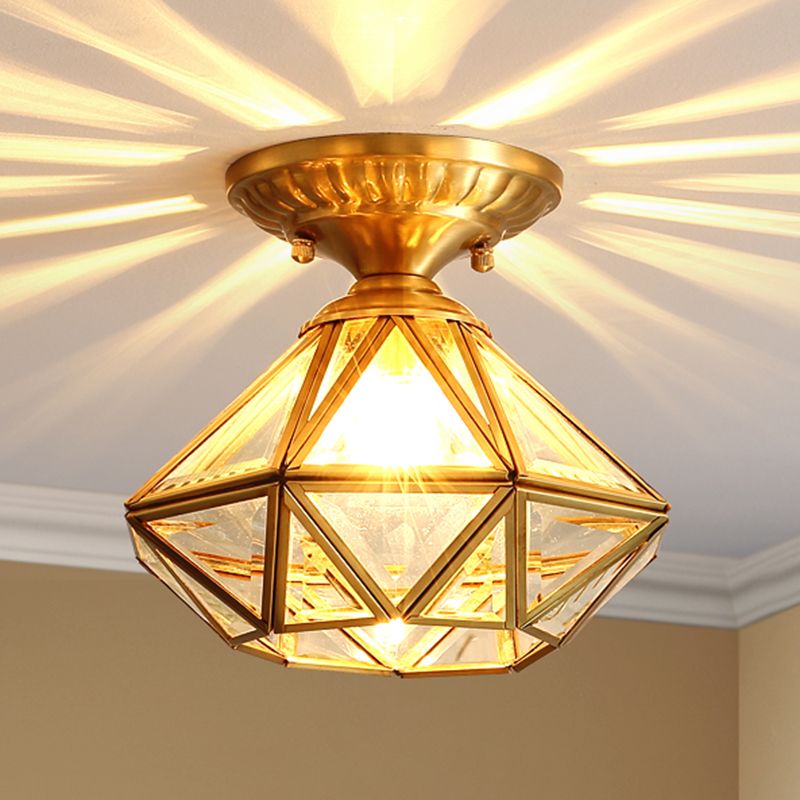 Brass Shaded Semi Flush Ceiling Light Vintage Glass Aisle Ceiling Mounted Light