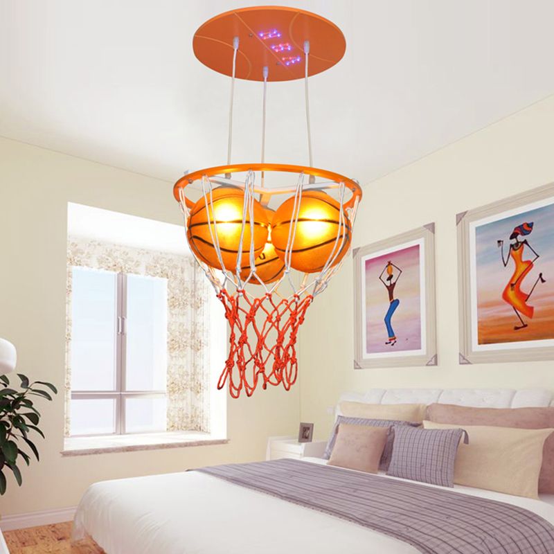 Glass Basketball Pendant Light Boys Bedroom 3 Lights Sport Style Pendant Lamp