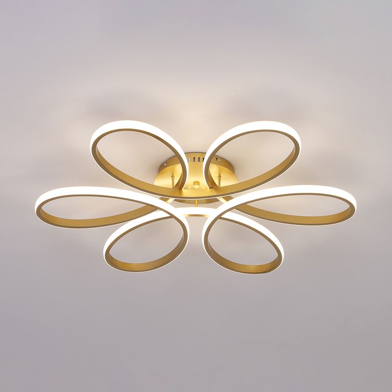 Modern Flower Semi Flush Ceiling Light Metal Living Room LED Ceiling Light