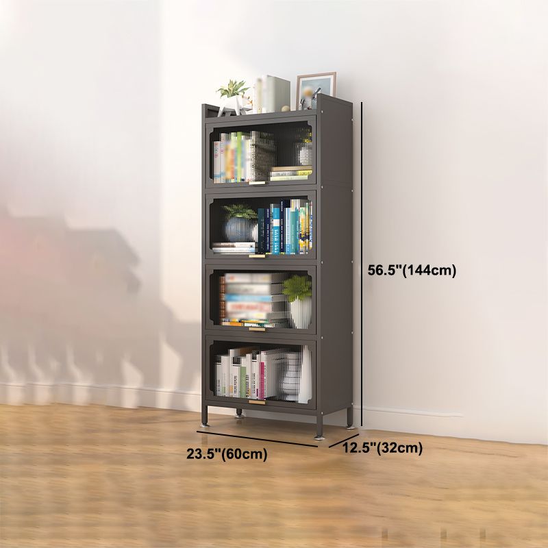 Industrial Style Metal Bookshelf Closed Back Shelf Bookcase with Doors