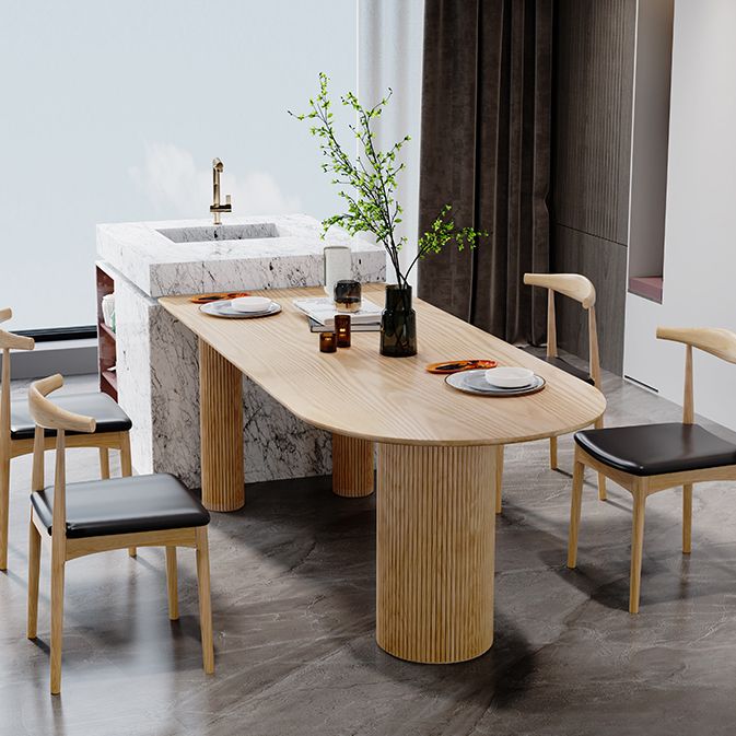 Table à manger de forme libre Table en bois massif contemporaine avec 3 pieds