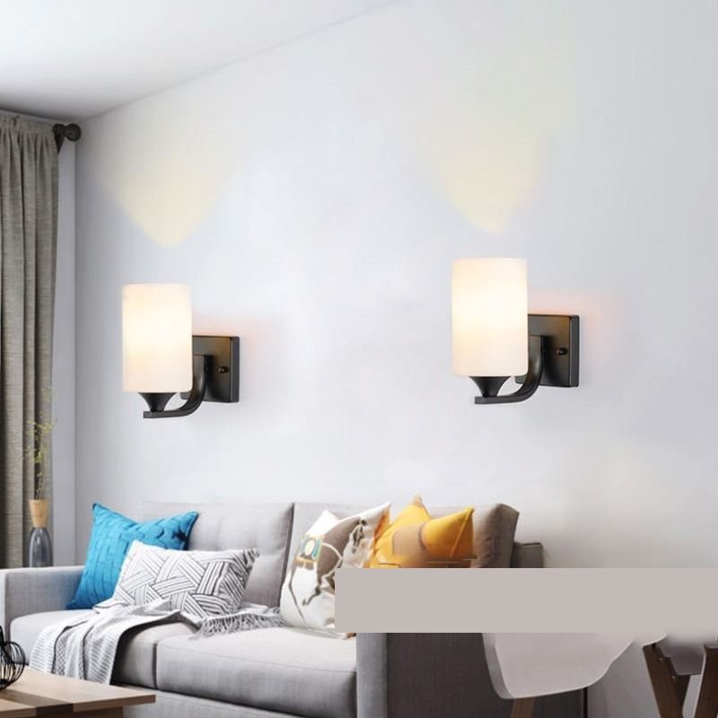 Modern Wall Mounted Light Fixture 1/2 Light Black Sconce Light with Glass Shape