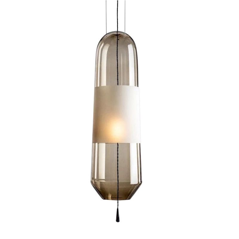 Ellipse Bedside Pendant Lighting Cognac/Smoke/Clear Glass 1-Light Simple Ceiling Suspension Lamp with Pull Chain