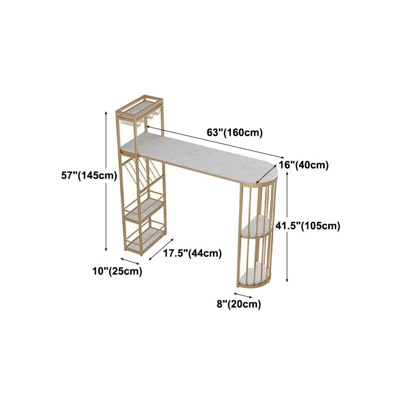 Glam Style Bar Table Marble Pub Table with Wine Cabinet for Dining Room