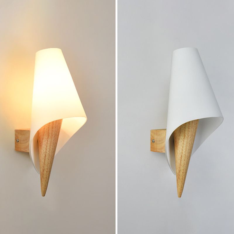 Shaded Bedroom Wall Mounted Light Wood Simplicity Style Sconce Light Fixture in Beige