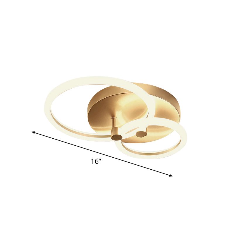 Lámpara de techo empotrada para dormitorio LED acrílica de 16"/19" de ancho con iluminación semimontada simple de 2/3 bucles en dorado