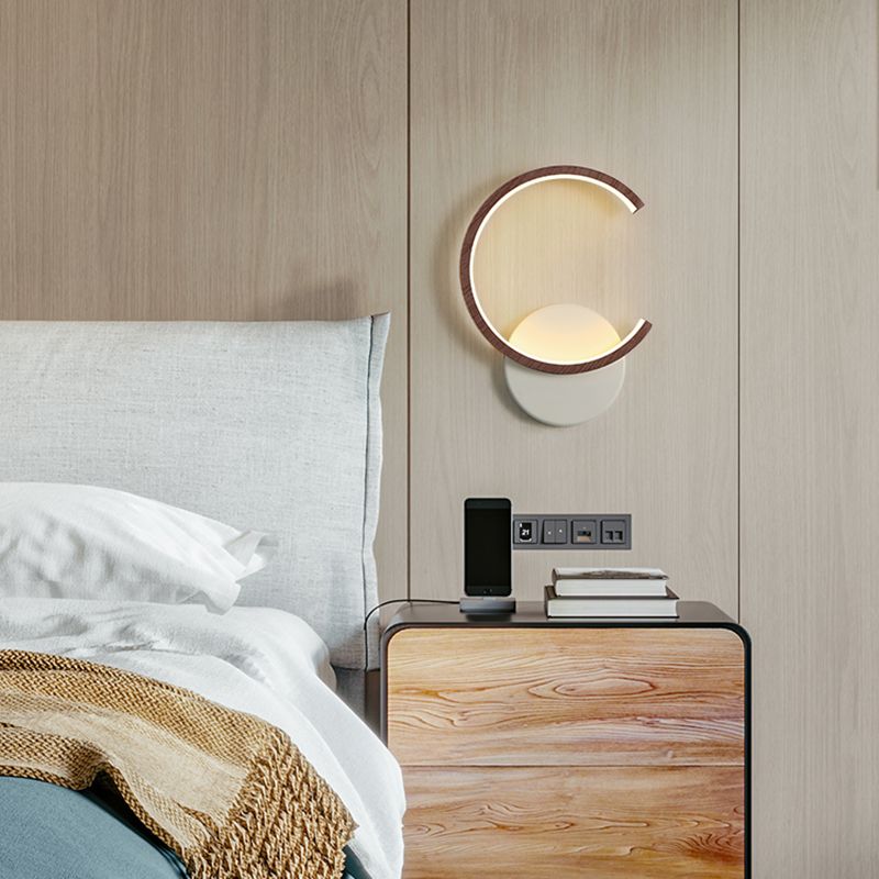 Modern Simple Wall Light Circle Shape Wood Grain Wall Lamp for Living Room