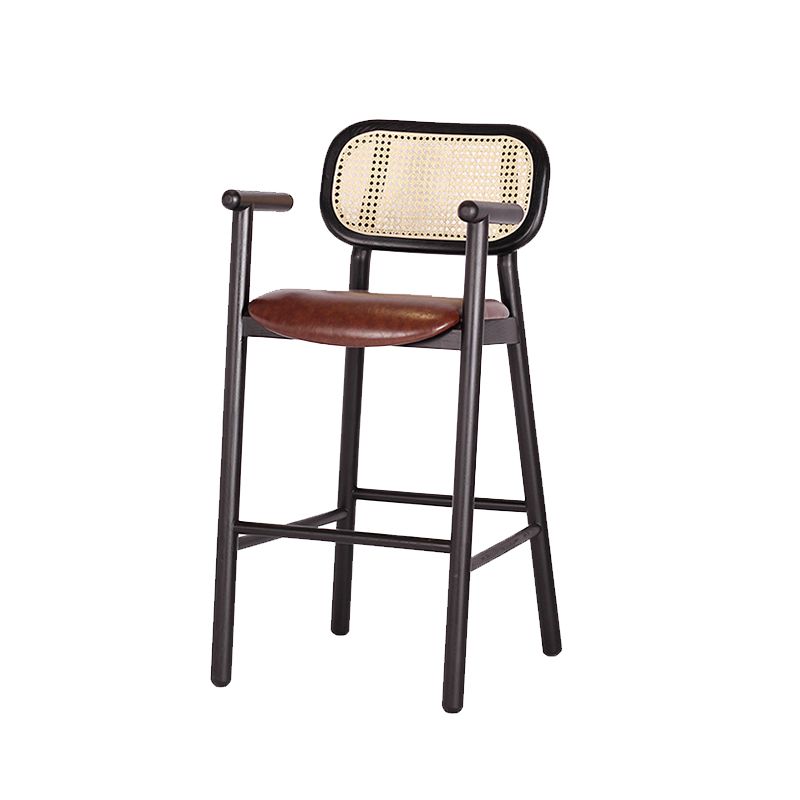 Solid Wood Dining Stools Contemporary Armed Bar Stools with Footrest