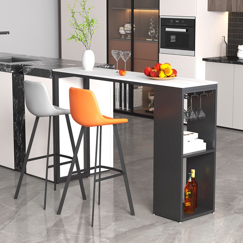 Pedestal Sintered Stone Bar Table Modern Dining Table with Storage Shelves