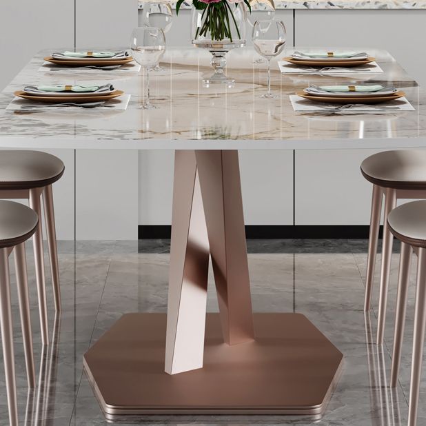 Luxury Sintered Stone Dining Table Rectangle Table with Gold Metal Pedestal Base