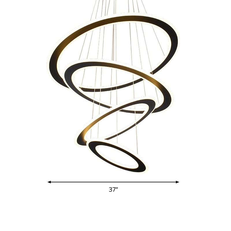 Lámpara de lámpara LED circular Art Deco Metal Stairway Techo de techo de colgar en negro