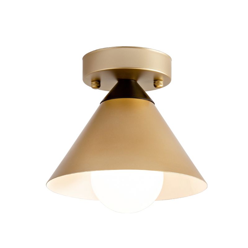 1 Light Corridor Flush Mount Antique Gold Flush Light with Cone Metal Shade
