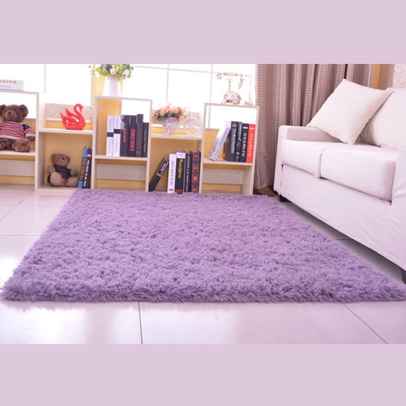 Soft Casual Shag Area Rug Minimalist Solid Carpet Polyester Non-Slip Backing Rug for Living Room