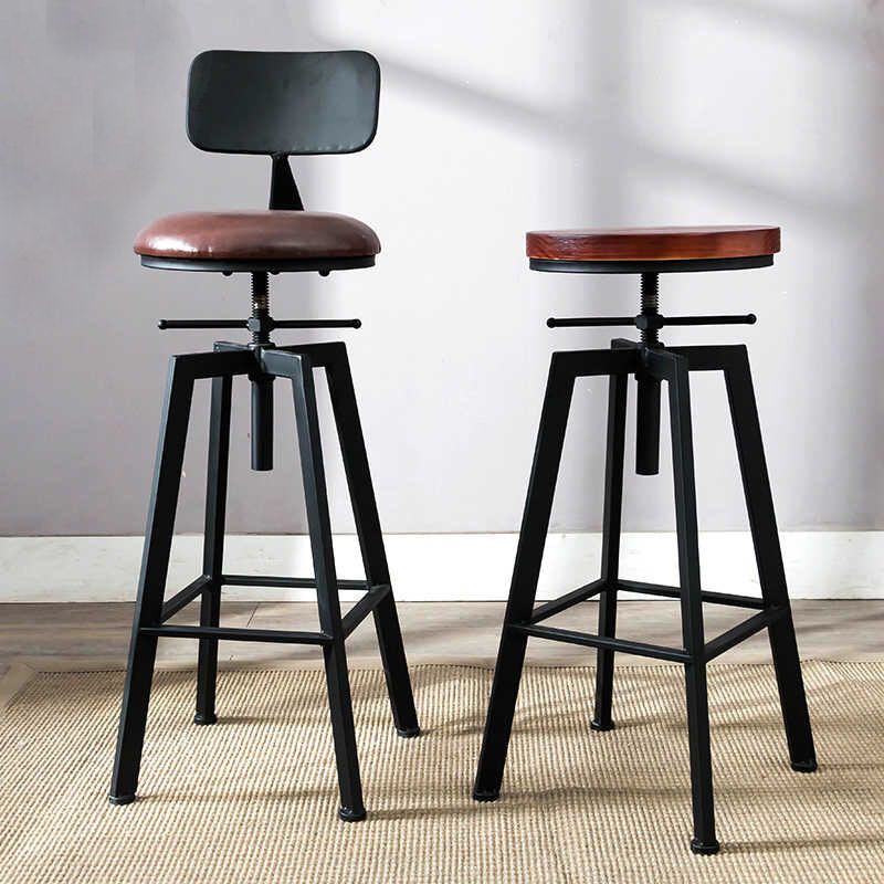 Industrial Adjustable Height Bar Stool Iron Frame Stool in Black