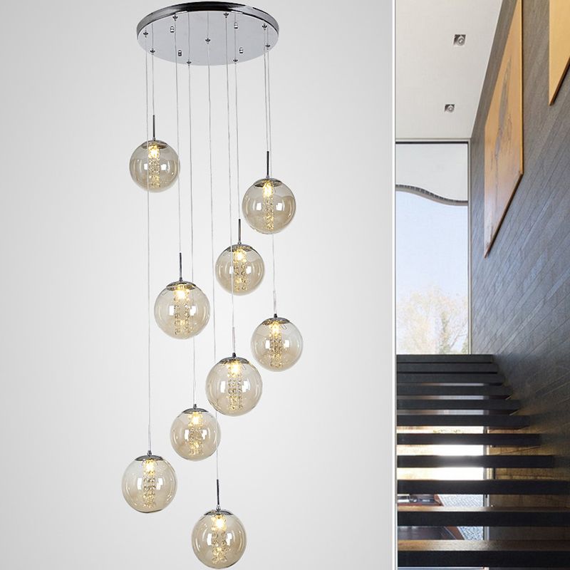 Globe Shape Glass Pendant Lamp Modern Multiple Hanging Light with Beaded Crystals