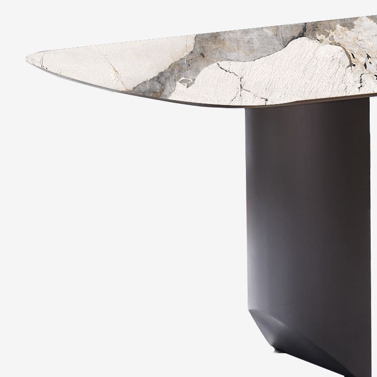 Metal Traditional Luxury Rectangle Table Sintered Stone Indoor Table for Dining Room
