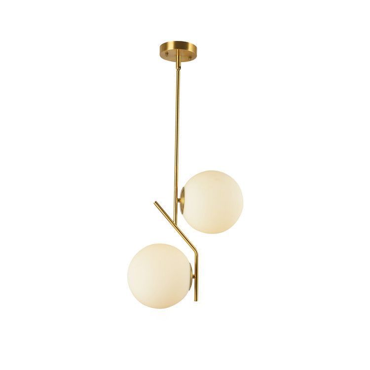 Modern Minimalist Linear Chandelier Light Fixture Spherical Frosted Glass 2 Light Ceiling Chandelier